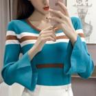 Wide Long-sleeve Color Block Knit Top