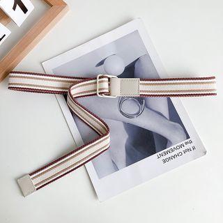 Striped Canvas Belt Coffee & Khaki & Coffee - One Size