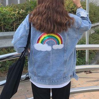 Rainbow-accent Buttoned Denim Jacket