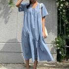 V-neck Asymmetric Slit Mermaid Dress Blue - One Size