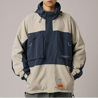 Lettering Hooded Two-tone Jacket