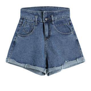 High Waist A-line Denim Hot Pants