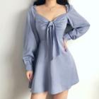 Long-sleeve Bow Mini A-line Dress