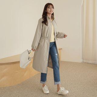 High-neck Drawcord-waist Safari Coat