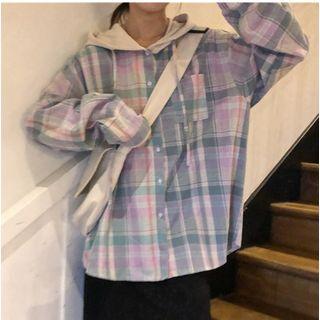 Plaid Hooded Boxy Shirt Jacket