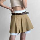Paneled A-line Pleated Miniskirt