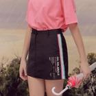 Stripe-trim Letter-printed Mini Skirt