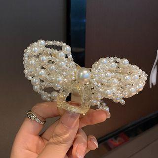 Bow Faux Pearl Hair Clamp Hair Clip - Faux Pearl - White - One Size