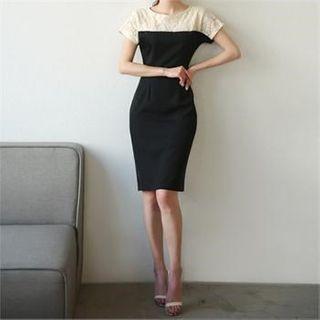 Lace-panel Color-block Sheath Dress