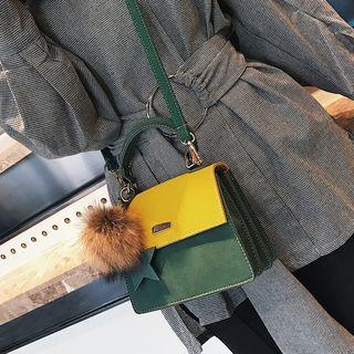 Pompom Color Panel Shoulder Bag