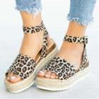 Espadrille Leopard Print Faux Leather Platform Sandals