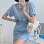 Set: Short-sleeve Plain T-shirt + Mini Fitted Skirt