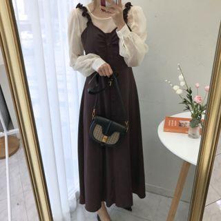 Ruffle Strap Midi Overall Dress