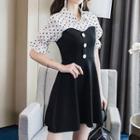 Polka Dot Panel Short-sleeve A-line Dress