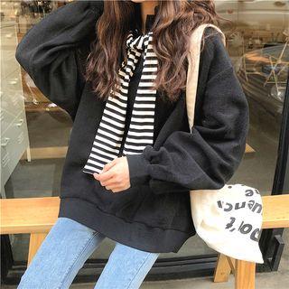 Long Sleeve Plain Pullover + Hooded Scarf