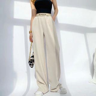 High Waist Plain Loose Fit Straight Leg Pants