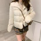 Padded Hooded Frog Button Jacket / Plaid Mini Pencil Skirt