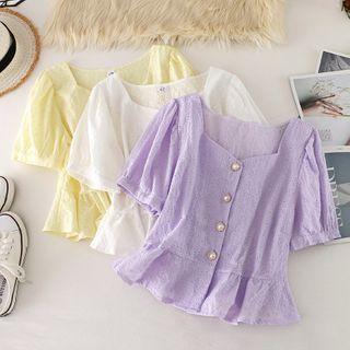 Square Collar Puff-sleeved Lace Top