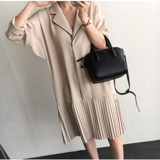 Pleated Hem Notched Lapel Shirt Dress