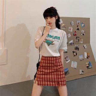Printed Letter Lace Short-sleeve Dress
