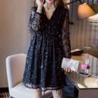 Sequined Long Sleeve Mesh Party Dress