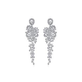 Fashion And Elegant Flower Tassel Earrings With Cubic Zirconia Silver - One Size
