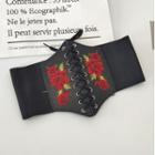 Rose Embroidered Elasticized Corset Belt Black - One Size