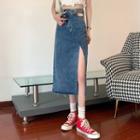 High-waist Frayed Irregular Enim Skirt