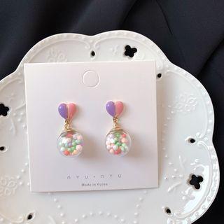 Contrast Color Heart Sphere Drop Earring / Clip-on Earring