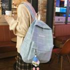 Duck Charm Letter Embroidered Plaid Cotton Backpack