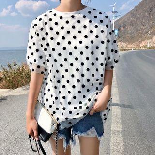 Dotted Mesh Panel Short-sleeve T-shirt