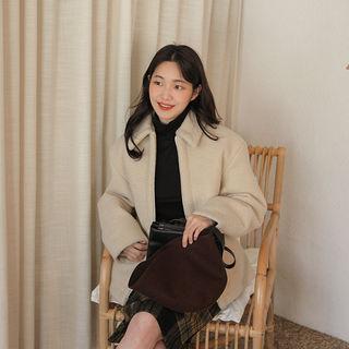 Collared Woolen Zip Jacket Cream - One Size