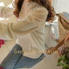 Scallop-trim Lace-panel Top