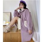 Lace Trim Buttoned Coat Purple - One Size