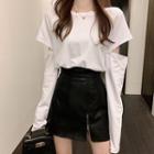 Cut-out Long-sleeve T-shirt / Zip Slit A-line Mini Skirt