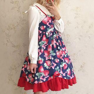 Printed Strappy A-line Dress Dark Blue - M