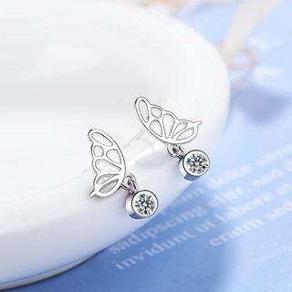 Rhinestone Butterfly Dangle Earring Platinum Plating - One Size