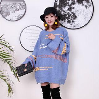 Striped Distressed Oversize Sweater