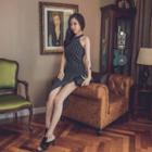 Halter-neck Glossy Striped Dress