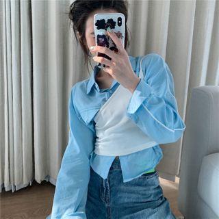 Asymmetric Shoulder Camisole / Long-sleeve Plain Shirt