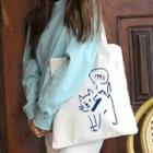 Cat Canvas Tote Bag Off White - One Size