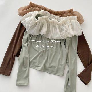 Off-shoulder Ruffle Panel T-shirt
