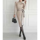 Contrast-trim Knit Wrap Dress