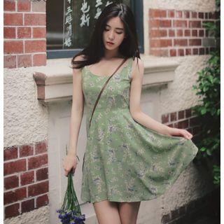 Drawstring-back Floral Tank Dress