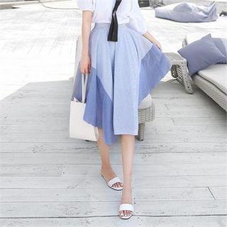Two-tone Flared Midi A-line Skirt
