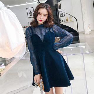 Set: Mesh Long-sleeve Top + Strappy Dress