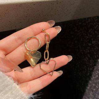 Heart Asymmetrical Alloy Dangle Earring 1 Pair - Stud Earring - S925 Silver Needle - Heart - Gold - One Size