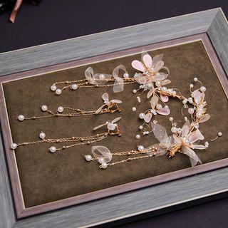 Wedding Veil 1 Pair - Hair Clip & 1 Pair - Clip On Earrings - Gold - One Size