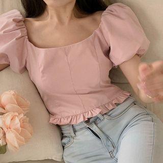 Short-sleeve Ruffle Trim Top / A-line Dress