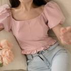 Short-sleeve Ruffle Trim Top / A-line Dress